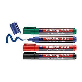 Edding 330 Märkpenna Permanent, Snedsprutad spets, 1,5 mm, Blandade färger, 4-pack