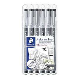 Staedtler Tuschpenna, pigment, olika storlekar, grå pennkropp, svart bläck