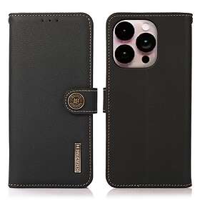 KHAZNEH iPhone 14 Max Plånboksfodral RFID Äkta Läder Svart