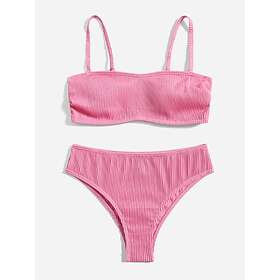 SHEIN Rynkad Slätt Boho Bikini Set Naturlig Rosa Spaghetti Rem