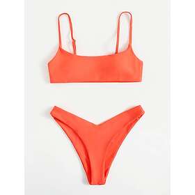 SHEIN Slätt Sexig Bikini Set Naturlig Orange Spaghetti Rem