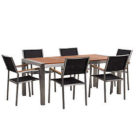 Beliani 6 Seater Garden Dining Set Eucalyptus Wood Top with Black Chairs GROSSET