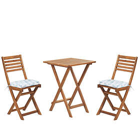 Beliani Acacia Wood Garden Bistro Set with Blue Triangles Cushions FIJI