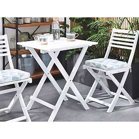 Beliani Garden Bistro Set with Blue Triangles Cushions White FIJI