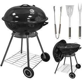 Mylek 22" Portable Charcoal Round Kettle Barbecue With Oven Temperature Gauge 3 Cooking Utensils Garden Party Black