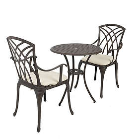 Charles Bentley Furniture 3 Piece Cast Aluminium Bistro Set Table & 2 Arm Chairs Brown