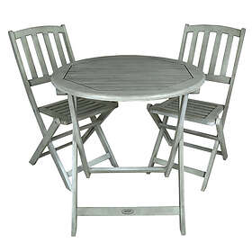 Charles Bentley Acacia FSC White Washed Wooden Outdoor Garden Patio Bistro Set Table with 2 Chairs