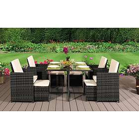 LIVING Comfy (Dark Grey, Without Cover) 9PC Rattan Outdoor Garden Patio Furniture Set Black