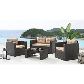 homedetail.co.uk 4 Piece Outdoor Sofa Rattan Set with Coffee Table Brown