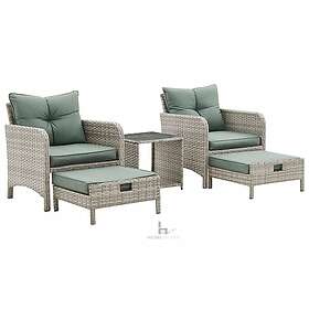 homedetail.co.uk Armchair Rattan Set with Side Table & Ottoman Footstools Grey Green