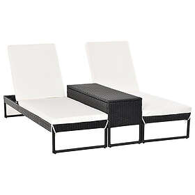 Outsunny 3 Pack Rattan Wicker Adjustable Lounge Chair w/ Cushions Set, Black