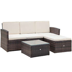 Outsunny 3pc PE Rattan Wicker Set Storage 3-seater Sofa Footstool Table Brown