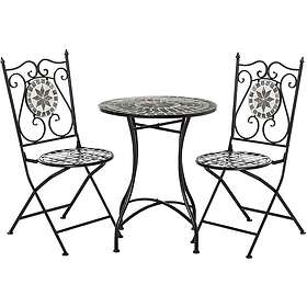 Outsunny 3 Pcs Mosaic Tile Garden Bistro Set Outdoor w/ Table Chairs Grey