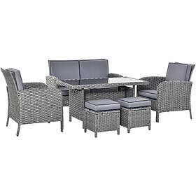 Outsunny 6 PCS All Weather PE Rattan Dining Table Sofa Furniture Set w/ Cushions Grey
