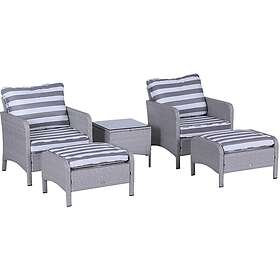 Outsunny 5 Pieces Outdoor Patio Furniture Set Wicker Conversation Grey White