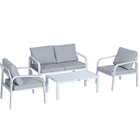 Outsunny 4pcs Garden Loveseat Chairs Table Furniture Aluminum w/ Cushion, White