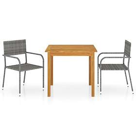 vidaXL Garden Dining Set 3 Piece Grey Patio Outdoor Dinner Table and Chairs