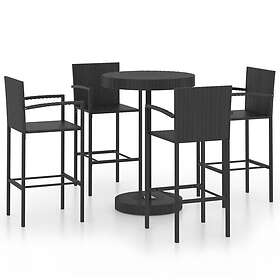 vidaXL Garden Bar Set 5 Piece Poly Rattan Black Patio Outdoor Table and Chairs