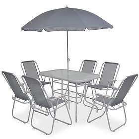vidaXL Outdoor Dining Set 8 Piece Textilene Grey Garden Table Chairs Umbrella Blue