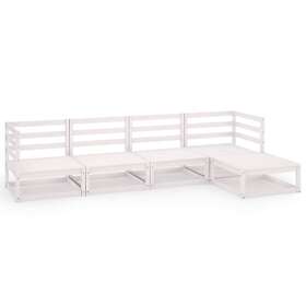 vidaXL Solid Pinewood Garden Lounge Set 5 Piece White Wooden Furniture Sofa