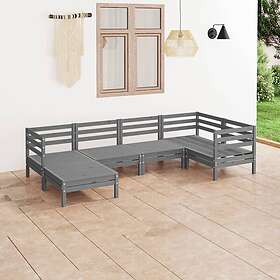 vidaXL Solid Pinewood Garden Lounge Set 6 Piece Grey Outdoor Sofa Seat