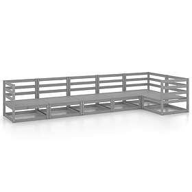 vidaXL Solid Pinewood Garden Lounge Set 6 Piece Grey Wooden Furniture Sofa