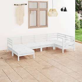 vidaXL Solid Pinewood Garden Lounge Set 6 Piece White Outdoor Sofa Seat