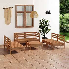 vidaXL Solid Pinewood Garden Lounge Set 7 Piece Honey Brown Patio Seating Sofa
