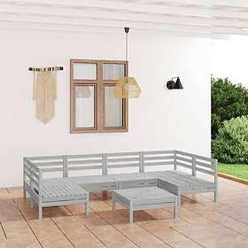 vidaXL Solid Pinewood Garden Lounge Set 7 Piece White Wooden Outdoor Sofa Seat