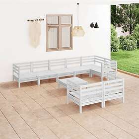 vidaXL Solid Pinewood Garden Lounge Set 9 Piece White Wooden Sofa Seating