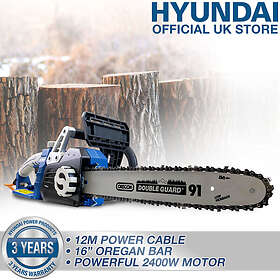Hyundai Electric Chainsaw 2400W 230V 16" 40cm Oregon Bar & Chain Long 12m Cord