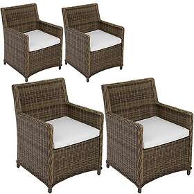 TecTake 4x Rattan chair Saint Tropez brown/white