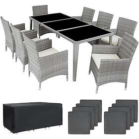 TecTake Rattan garden dining set Monaco | 8 seats, 1 table - light grey (colour 