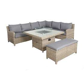 Royalcraft Wentworth 7pc Deluxe Modular Corner Dining Set w/ 120 x 120cm Firepit