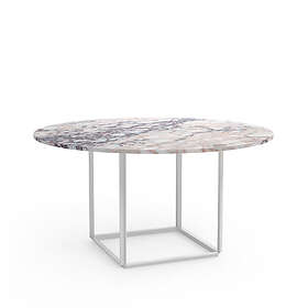 New Works Florence spisebord runt white viola marble, o145 cm, vitt stativ