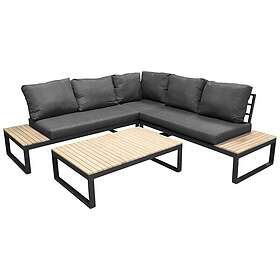 Venture Design Hörnsoffa Perla Utomhus Panama Corner Sofa Black Alu / Grey Cushions Acacia 9560-068