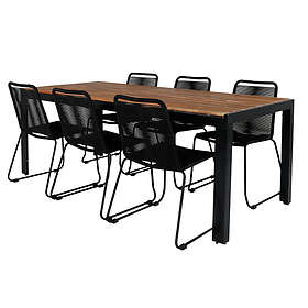 Venture Design Matgrupp Bois med 6 Levi Stolar BoisDiningtable205*90cm-Acacia+LindosStackingChairBlackAlu_6 GR21945