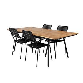 Venture Design Matgrupp Chane med 4 Lumi Matstolar Chan Dining Table Black Steel / Acacia (teak look) 200cm GR21472