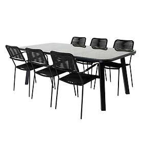 Venture Design Matgrupp Peoria med 6 Leon Matstolar Paola Dining Table Black Steel / Nature Wicker 200*100+L GR21577