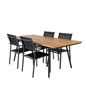 Venture Design Matgrupp Chane med 4 Samba Stapelbara Matstolar Chan Dining Table Black Steel / Acacia (teak look) 200cm GR21468