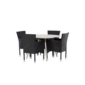 Venture Design Matgrupp Lina Bord med 4 Malina Stolar Dining Table Beige Round 120 cm +Malina Diningchair Alumnium Black / Wicker _4 GR23425