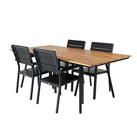 Venture Design Matgrupp Chane med 4 Lede Stapelbara Matstolar Chan Dining Table Black Steel / Acacia (teak look) 200cm GR21465