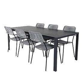 Venture Design Matgrupp Bront med 6 Leon Matstolar Break Table 205*90 Black/Black+Lindos Armchair Black Alu GR21708