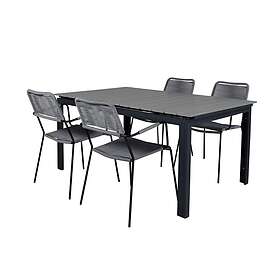 Venture Design Matgrupp Lova 160 med 4 Leon Matstolar Levels Table 160/240 Black/Grey+Lindos Armchair Black Al GR21645