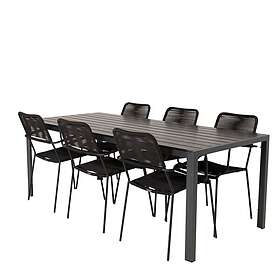 Venture Design Matgrupp Bront 205/90 med 6 Leon Karmstolar Break Dining Table 205*90 Svart Alu / Aintwood+Lin GR18920