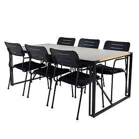 Venture Design Matgrupp Texas med 6 Nice Stolar TexasDiningTable200*100-NickeDiningchairArmrestBlackSteel_6 GR21954