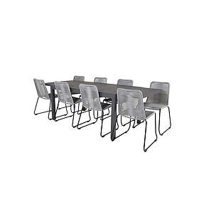 Venture Design Matgrupp Madrid 160/240 med 8 Leon Stolar Marbella Bord160/240*100*H75-svart+Lindos stol-svart/Grå8 GR18829