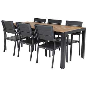 Venture Design Matgrupp Berfin med 6 Lova Matstolar Bois bord200*100cmSvart Ben/Acacia+Level stolSvartAlu/Svart6 GR18370