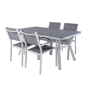 Venture Design Matgrupp Vyn Vit med 4 Curz Stapelbara Matstolar Virya Dining Table White Alu / Grey Glass small table+Co GR21504