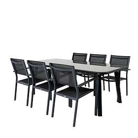 Venture Design Matgrupp Olle med 6 Curz Stapelbara Matstolar Paola Dining Table Black Steel / Nature Wicker 200*100+C GR21568